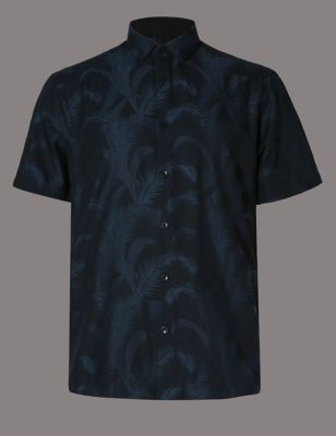 Luxury Pure Cotton Jacquard Leaf Print Shirt